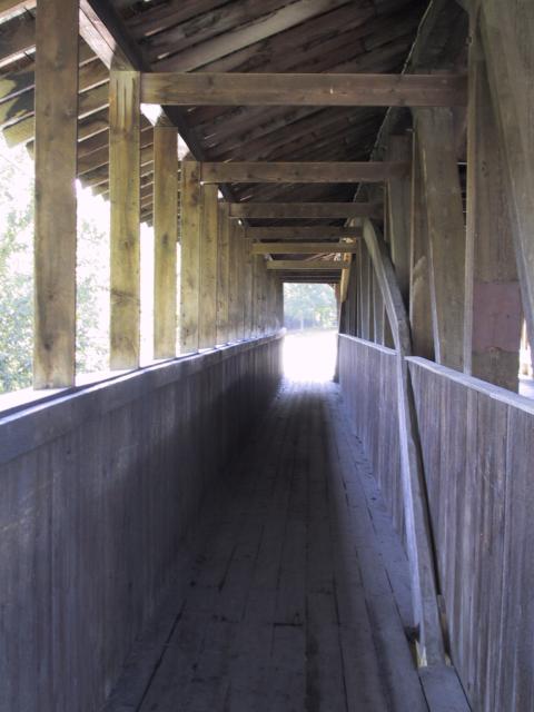 Inside the covered bridge