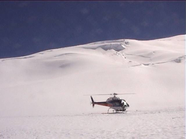The helicopter in the snow field