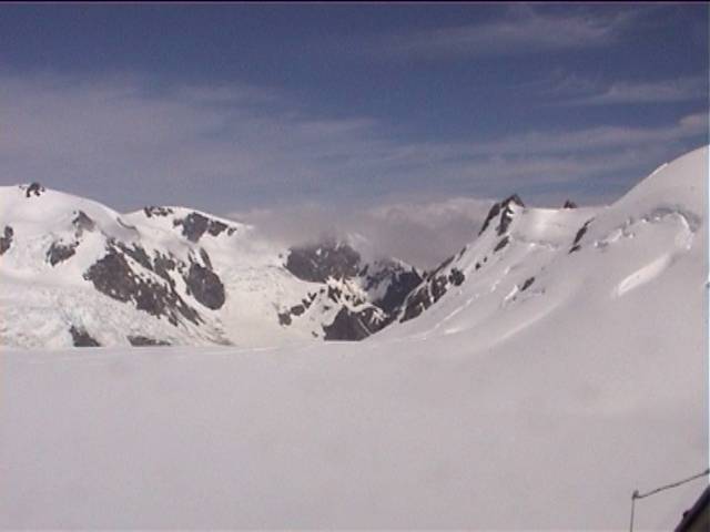 From the helicopter, flying over the glacier