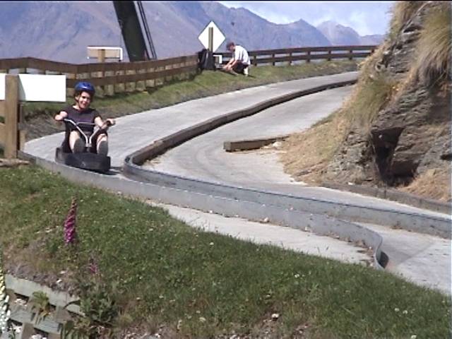 Jane coming down the skyline luge at Queenstown