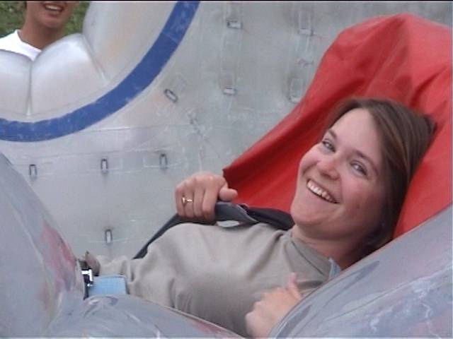 Jane has just finished her Zorbing experience	