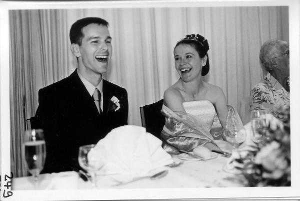 Laughing at the best man's speech